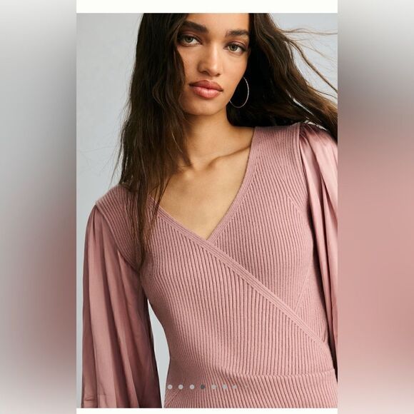 Anthropologie Twofer Faux-Wrap Sweater Size XXS Petite - Picture 2 of 5